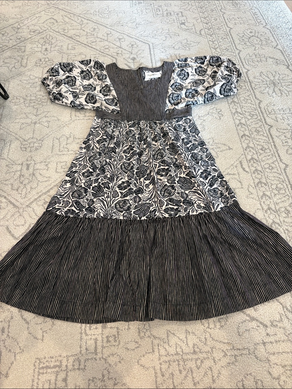 ANTHROPOLOGIE BLOOMING PRINT Adrienne Flounced Midi Dress, Size 4